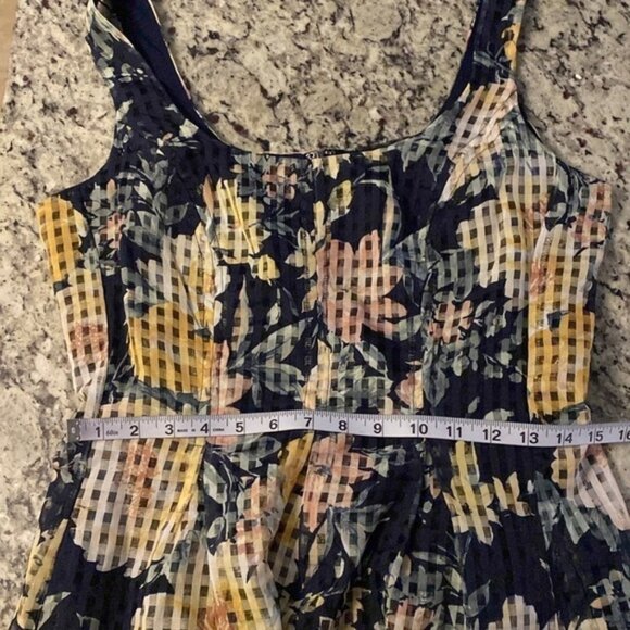 NWT Anne Klein navy floral belted check square fit and flare dress 8 UU10 - Picture 14 of 14